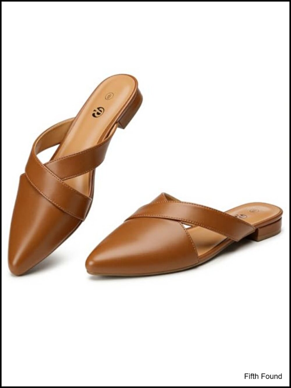 Pointed Toe Mules Cross-Strap Slip-On Flats Faux Leather